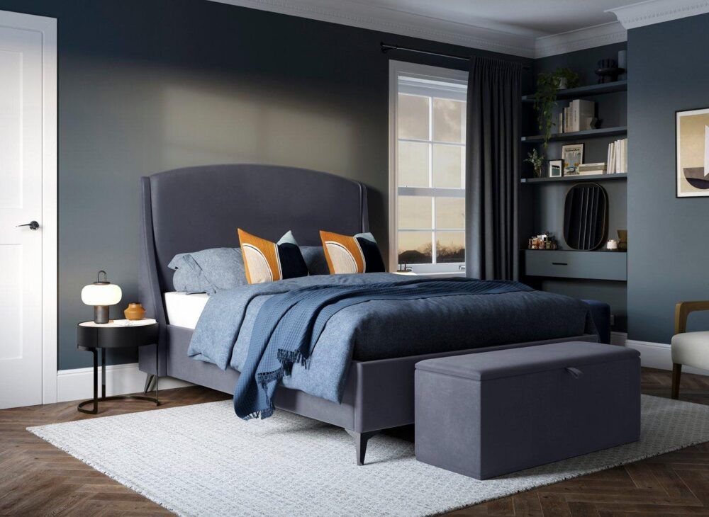 Camden Upholstered Ottoman Bed Frame in navy blue