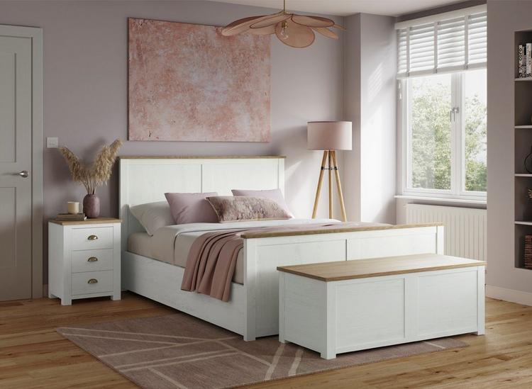 Fairbourne Wooden Ottoman Bed Frame & Collection with pink decor