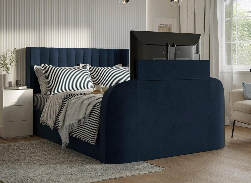 Foley Upholstered Ottoman TV Bed Frame in navy