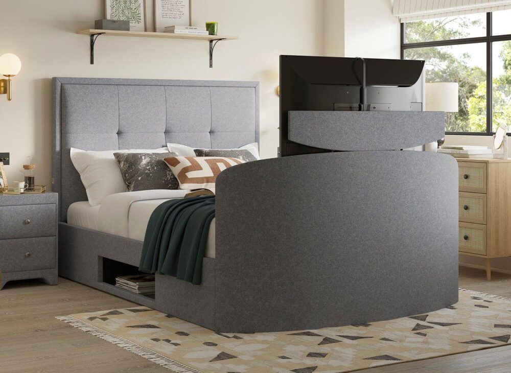 Hopkins Upholstered Ottoman TV Bed Frame in grey