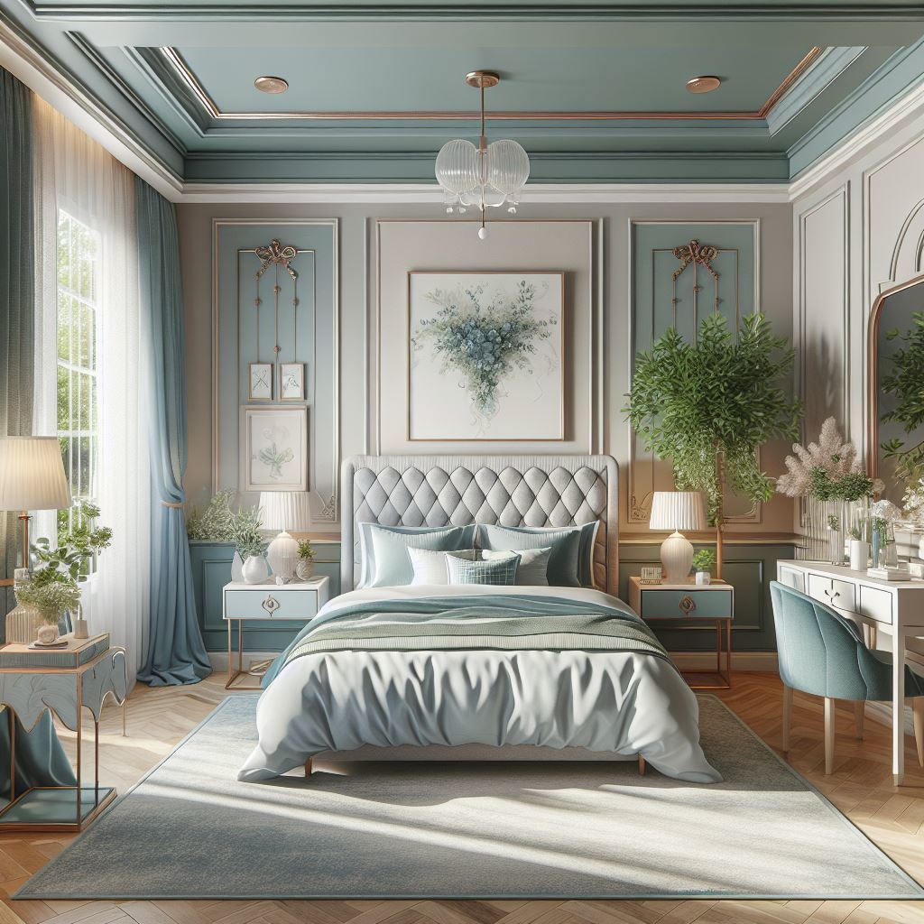 A Libra-inspired bedroom featuring design aspects associated with star sign traits