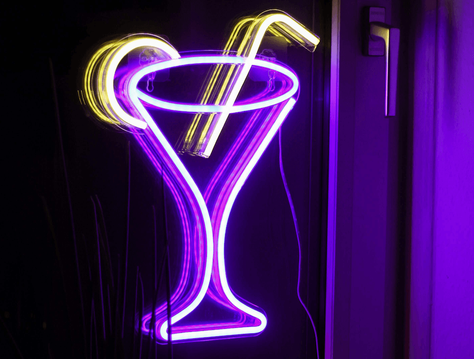 Neon light in shape of cocktail