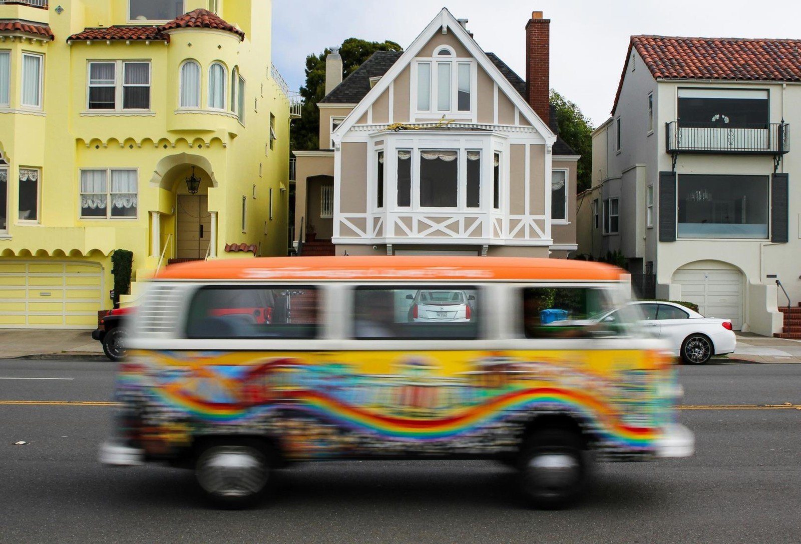 A psychedelic 60s-style campervan