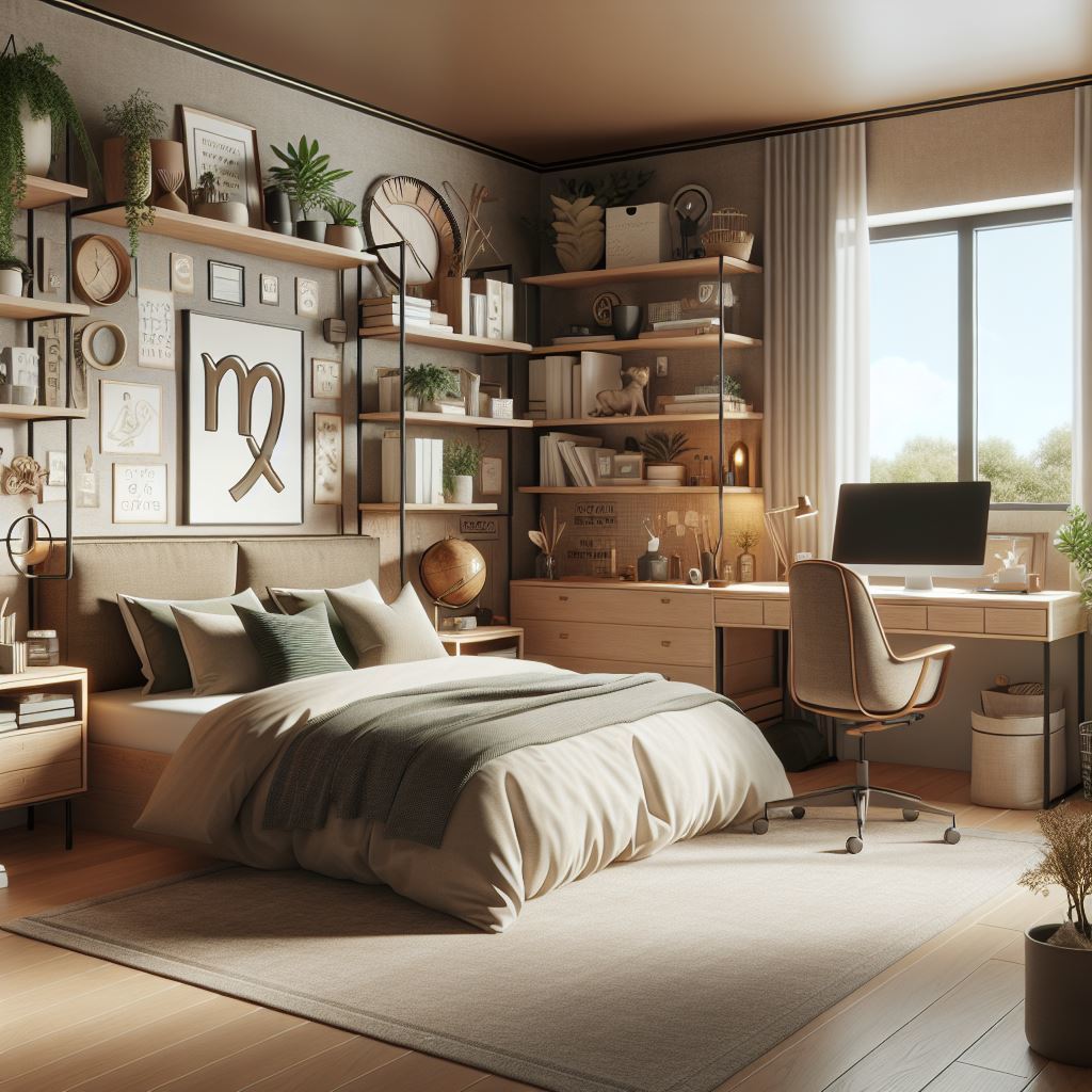 A Virgo-inspired bedroom featuring design aspects associated with star sign traits