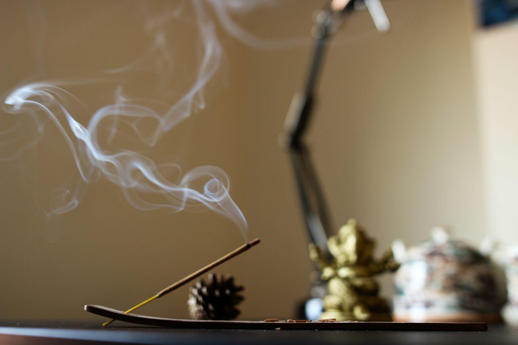 Peaceful, calming zen bedroom with incense