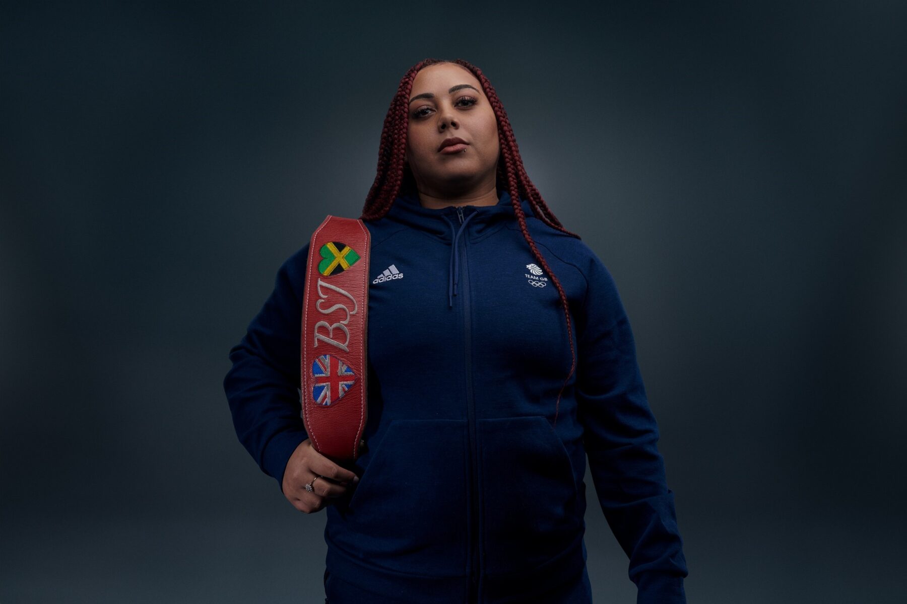 Emily Campbell Team GB weightlifter, pictured with her equipment