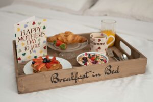 Mothers day breakfast in bed on a tray