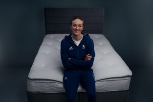 Mallory Franklin, Team GB canoe slalom athlete, sat on a Dreams mattress